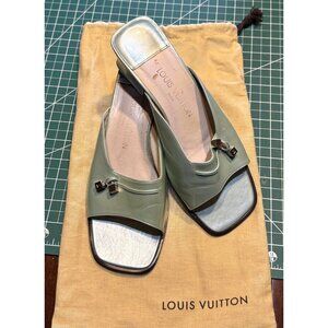 Louis Vuitton Ciabattine Green Slide Mules Womens Shoes Size 39 Leather Open Toe